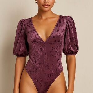 Free People Plum Velvet Bodysuit